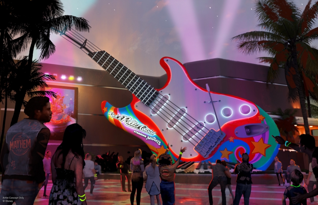 Artist Rendering of the updated entrance to Rock 'n' Roller Coaster Starring The Muppets